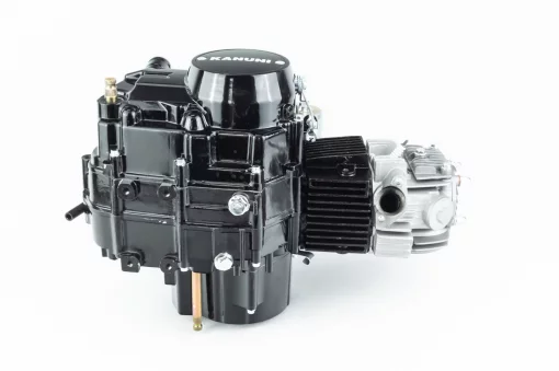 Двигун мопедний в зборі 125куб "механіка", чорний+карбюратор, комутатор, котушка запалювання, реле поворотників, стартера,