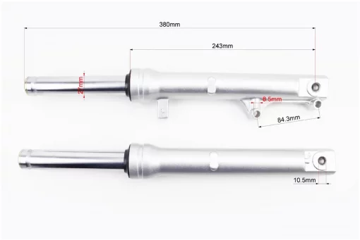 Вилка передняя (перья) лев., прав., к-кт 2шт Honda DIO, 380мм (под диск. торм.) качественные, серые, YQ-352336
