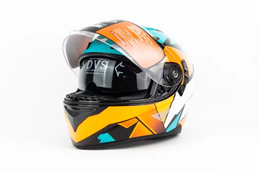 Шолом інтеграл з LED підсвічуванням, висувні окуляри K-3 L, бірюзово-оранжевий, ШОЛОМИ, YQ-360456