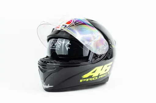 Шлем интеграл с LED подсветкой, выдвижные очки K-3 S, чёрно-салатовый PROJECT 46, ШОЛОМИ, YQ-360541