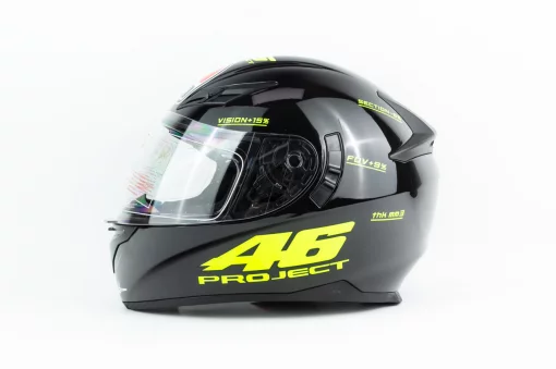 Шлем интеграл с LED подсветкой, выдвижные очки K-3 S, чёрно-салатовый PROJECT 46, ШОЛОМИ, YQ-360541