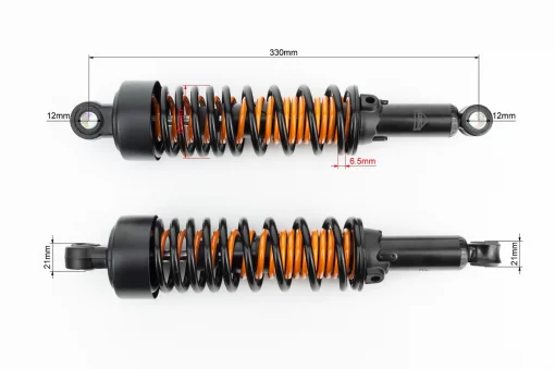Амортизатор задний JH/CB/CG-330мм*d64мм (втулка 12мм/втулка 12мм) с двойной пружиной регулир., чёрный к-кт 2шт, ЗЧ-МОТО, YQ-324107