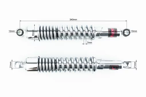 Амортизатор задний JH/CB/CG-340мм*d55мм (втулка 12мм / втулка 10мм) регулир., хром. к-кт 2шт, ЗЧ-МОТО, YQ-351151