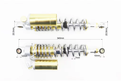 Амортизатор задній JH/CB/CG-340мм*d-60мм (втулка 12мм / втулка 10;12мм) газовий регул., хром к-кт 2шт, ЗЧ-МОТО, YQ-351391