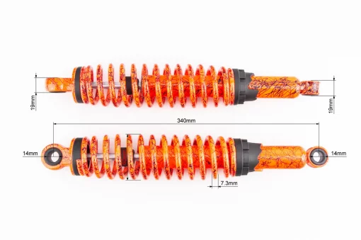 Амортизатор задній JH/CB/CG-340мм*d-60мм (під втулки) регул., помаранчевий з павутиною к-кт 2шт, ЗЧ-МОТО, YQ-318484