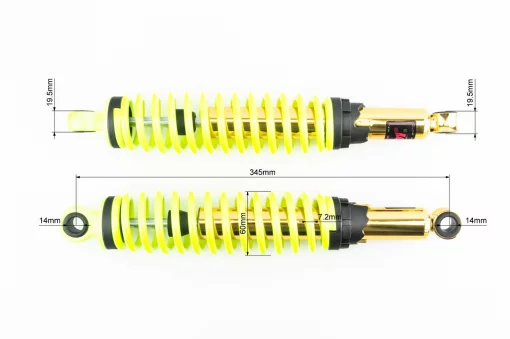 Амортизатор задній JH/CB/CG-345мм*d-60мм (під втулки) регул., лимонний к-кт 2шт, ЗЧ-МОТО, YQ-351152