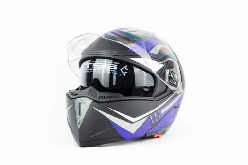 Шлем модуляр с откидным подбородком, выдвижные очки F-158 S (55-56см), чёрно-синий мат, ШОЛОМИ, YQ-301368