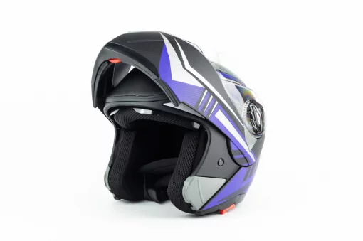 Шлем модуляр с откидным подбородком, выдвижные очки F-158 М (57-58см), чёрно-синий мат, ШОЛОМИ, YQ-330243