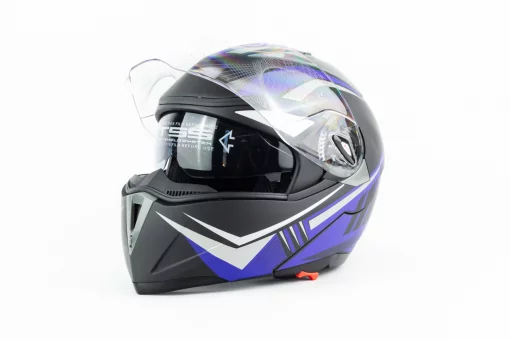 Шлем модуляр с откидным подбородком, выдвижные очки F-158 М (57-58см), чёрно-синий мат, ШОЛОМИ, YQ-330243