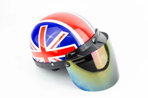 Шлем-каска X8 со съёмным козырьком+очки, стекло, синий глянец с красно-белым рисунком "United Kingdom", ШОЛОМИ, YQ-360507