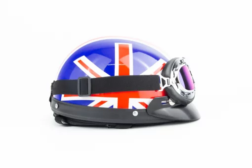 Шлем-каска X8 со съёмным козырьком+очки, стекло, синий глянец с красно-белым рисунком "United Kingdom", ШОЛОМИ, YQ-360507
