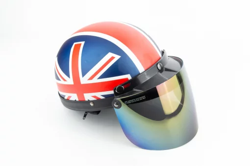 Шлем-каска X8 со съёмным козырьком+очки, стекло, синий матовый с красно-белым рисунком "United Kingdom", ШОЛОМИ, YQ-360508