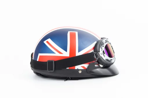 Шлем-каска X8 со съёмным козырьком+очки, стекло, синий матовый с красно-белым рисунком "United Kingdom", ШОЛОМИ, YQ-360508