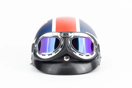 Шлем-каска X8 со съёмным козырьком+очки, стекло, синий матовый с красно-белым рисунком "United Kingdom", ШОЛОМИ, YQ-360508