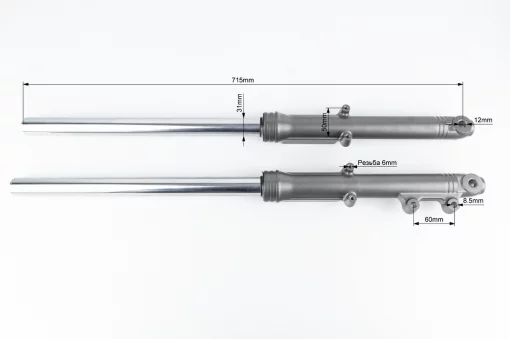 Вилка передняя (перья) лев., прав., к-кт 2шт, (диск.торм.) 715мм, тёмно-серые (без гофры), Viper-125-150J, YQ-356262