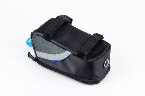 Сумка на раму с отделением для смартфона 175х90х90мм, светоотражающие полосы, крепл. на липучке, влагозащитная, чёрно-серо-синяя,