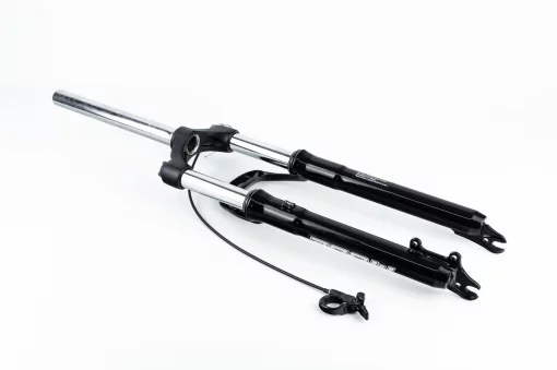 Вилка 27,5" амортизаційна, без різьби 1-1/8" (28,6мм), шток 240мм, з ходом 100мм, Disk-brake, виносний Lockout, чёрная MD-N780