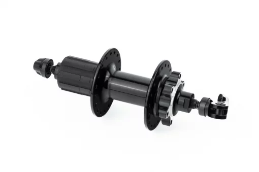 Втулка задняя MTB алюминиевая 14Gx36H под кассету 8-11зв, Disk-brake, 2 пром-подшипники 6200 2RS, крепл. эксцентрик, чёрная