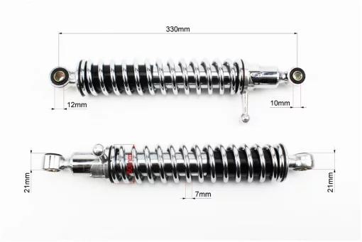 Амортизатор задний 330мм, D-50мм (втулка 12мм / втулка 10мм) с рычагом регулир., хром к-кт 2шт, ІЖ, YQ-342322