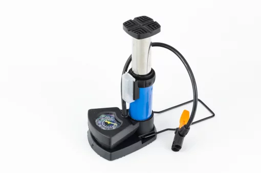 Насос ножний "підлоговий" алюмінієвий з манометром, 160 psi/11 bar, під штуцера Schrader&amp;Presta, синій, ВЕЛОІНСТРУМЕНТ, YQ-407310