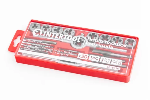 Набор плашек с держателем 20 ед. (М3,4,5,6,7,8,9,10,12) (SD-8020), Ручний інструмент, YQ-702422