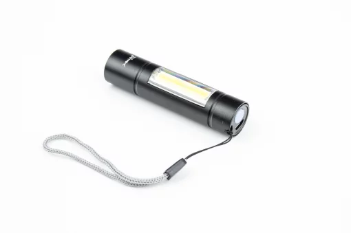 Фонарь 1 LED+COB 300 lumen ручной, алюминиевый, Li-ion 3.7V 450mAh зарядка от USB, влагозащитный, в пластиковом боксе, чёрный