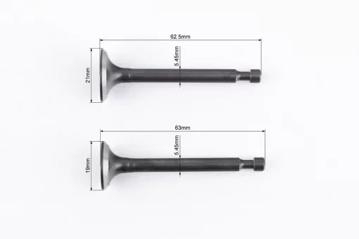 Клапана впускной (H-62,5; D-21; d-5,45), выпускной (H-63; D-19; d-5,45) к-кт 2шт 156F/1P65F, D168F, YQ-621019