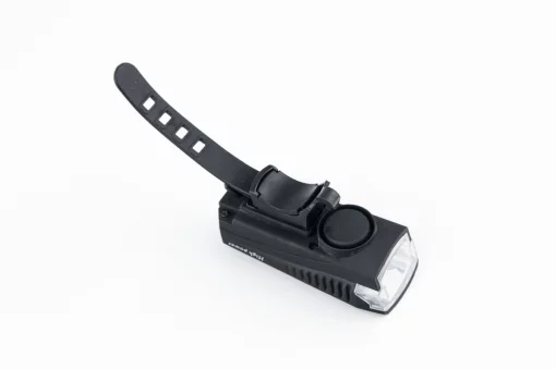 Фонарь передний 1 диод 350 lumen+звонок 5 мелодий, Li-ion 3.7V 1200mAh зарядка от USB, влагозащитный, чёрный HJ-0011,