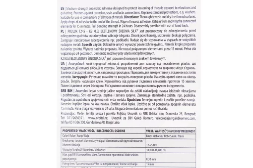 Фиксатор резьбы "T 245 PROLOK MEDIUM STRENGTH", 6ml, FIX-210606