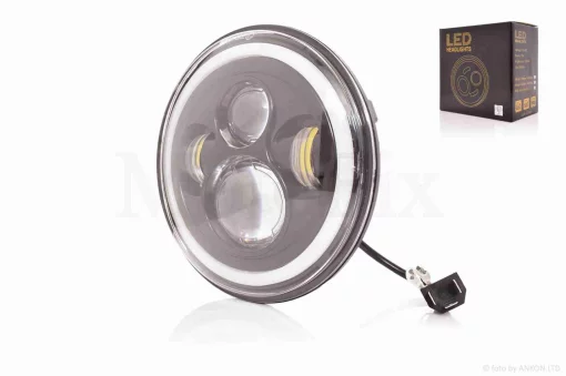 Фара мото діодна, кругла, D177, H4, 4 діоди, 2 габарити (білий/жовтий), QT-004752