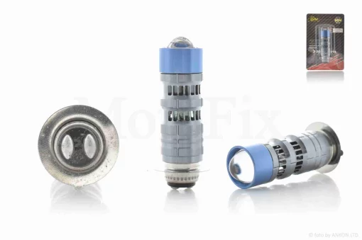 Лампа фары диодная P15D-25-1 12-36V 15W 1 ус, белый/желтый, линза, габарит красный/синий, D19, QT-035656