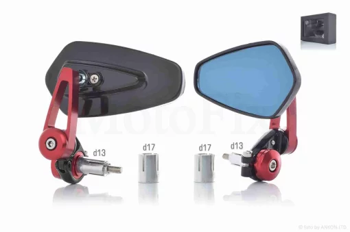 Дзеркала в торець керма D13/17, алюміній, стрілоподібні "CUSTOM" (червоні), QT-028726