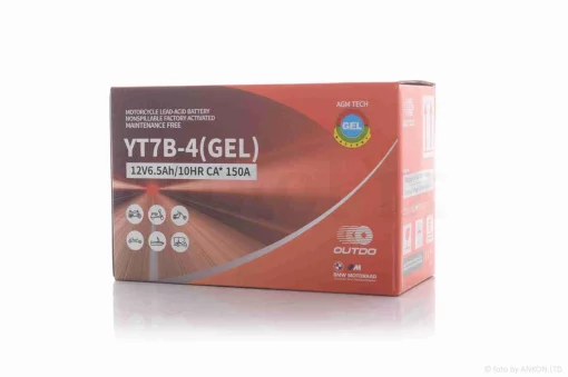 Акумулятор GEL 12V 6.5A 150-65-94mm YT7B-4 вузький, низький "OUTDO" (2025), QT-034953