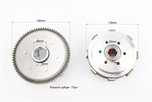 Зчеплення, маховик у зборі (6 болтів, маховик 73T) CB-150/200cc, тип 1, FIX-998534