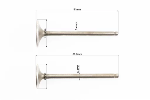 Клапана выпускной (h-89,6; d-27), впускной (h-91,0; d-31,5) к-кт 2шт CB-150/200cc, FIX-998580