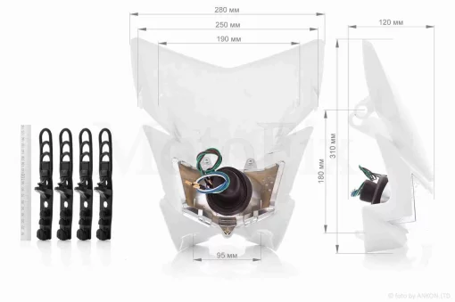 Обтічник з фарою універсальний 35/35W +габарит +кріплення #1 білий, QT-004195