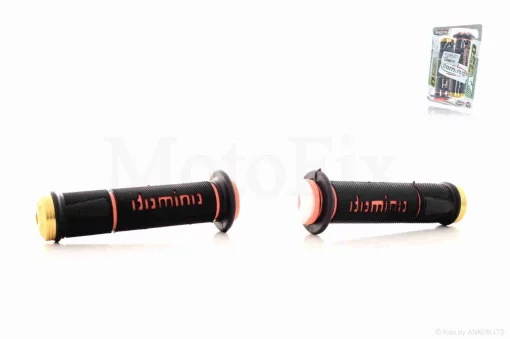 Грипси (ручки керма) універсальні #7 "DOMINO" (чорно-жовтогарячі, CNC відбійники), QT-033696