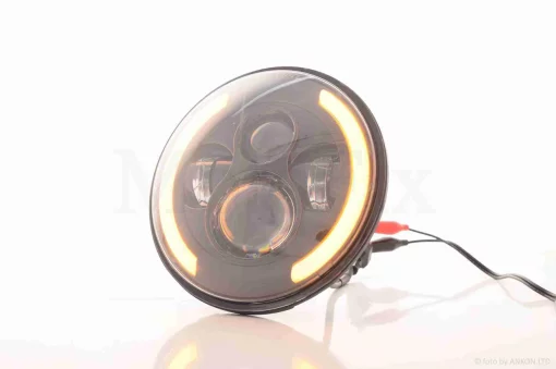 Фара мото діодна, кругла, D166, H4, 2 габарити (білий/жовтий + синій) #C01-183Z1, QT-038017