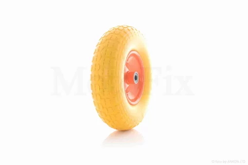 Колесо для тачки в сборе 4.00-8 (полиуретановое, желтое, красный диск, подшипник 6202 &Oslash;16), QT-038677