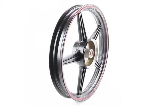 Диск колесный задний литой 18Х1,85 (под резинки) "звезда" ЧЕРНЫЙ с красной полосой (ось 15мм), FIX-321759