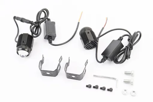 Фара дополнительная светодиодная влагозащитная - 1 LED с креплением и блоком розжига, круглая 37мм, к-кт 2шт (свет белый/желтый),