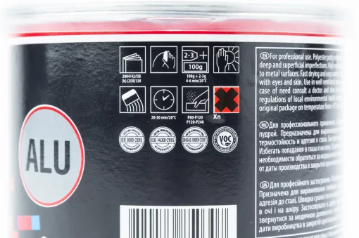 Шпаклёвка среднезернистая полиэфирная пластичная, серая "ALUMINUM", 500g, МОТОХІМІЯ, YQ-304940