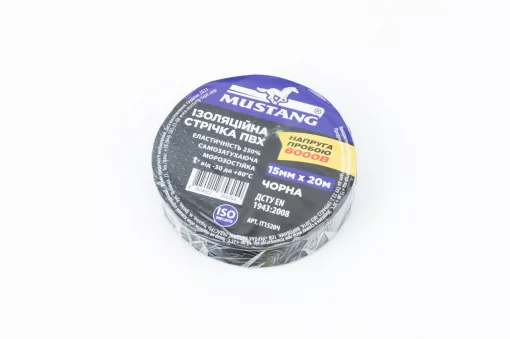 Лента изоляционная, чёрная (20м*15мм*150мкм) MUSTANG, Упаковка, YQ-334008