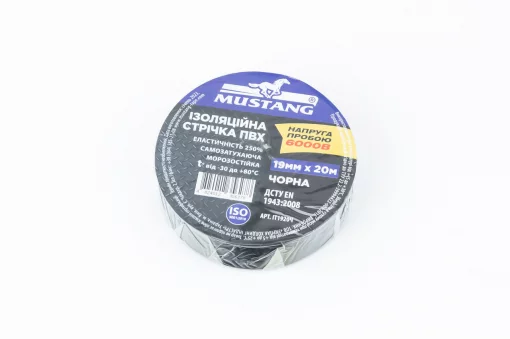 Лента изоляционная, чёрная (20м*19мм*150мкм) MUSTANG, Упаковка, YQ-334102