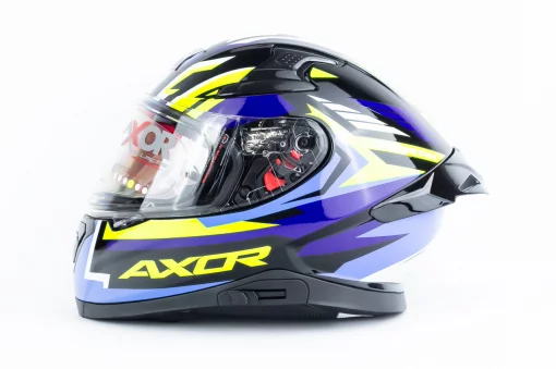 Шлем интеграл с пинлоком (стандарт DOT/ECE), выдвижные очки APEX STREAK L (59-60см), чёрно-сине-салатовый, ШОЛОМИ, YQ-360623