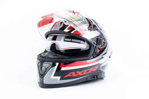 Шлем интеграл с пинлоком (стандарт DOT/ECE), выдвижные очки APEX STREAK L (59-60см), чёрно-красный, ШОЛОМИ, YQ-360622