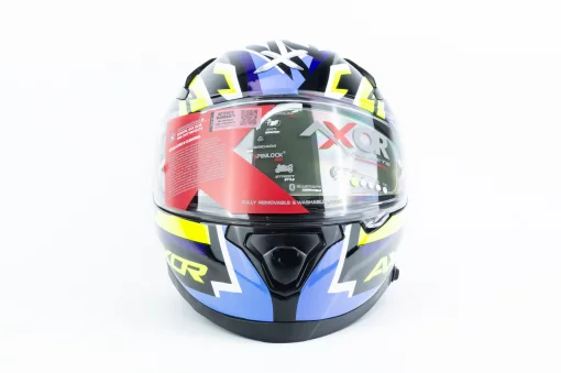 Шлем интеграл с пинлоком (стандарт DOT/ECE), выдвижные очки APEX STREAK S (55-56см), чёрно-сине-салатовый, ШОЛОМИ, YQ-360619