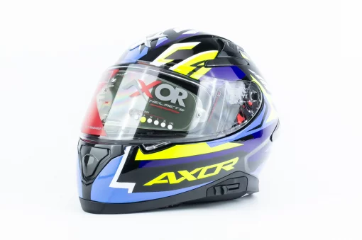 Шлем интеграл с пинлоком (стандарт DOT/ECE), выдвижные очки APEX STREAK S (55-56см), чёрно-сине-салатовый, ШОЛОМИ, YQ-360619