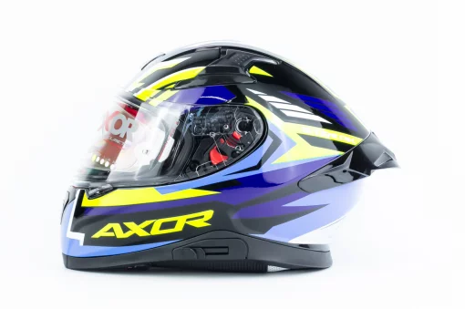 Шлем интеграл с пинлоком (стандарт DOT/ECE), выдвижные очки APEX STREAK S (55-56см), чёрно-сине-салатовый, ШОЛОМИ, YQ-360619