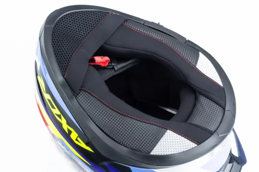 Шлем интеграл с пинлоком (стандарт DOT/ECE), выдвижные очки APEX STREAK S (55-56см), чёрно-сине-салатовый, ШОЛОМИ, YQ-360619